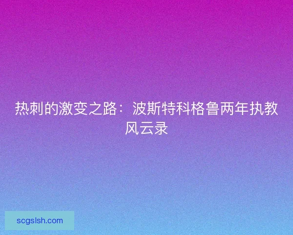热刺的激变之路：波斯特科格鲁两年执教风云录