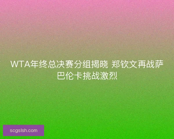 WTA年终总决赛分组揭晓 郑钦文再战萨巴伦卡挑战激烈